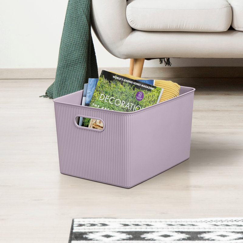Ribbed Plastic Basket, 2, Lilac, 9" H x 11.5" W x 15" D