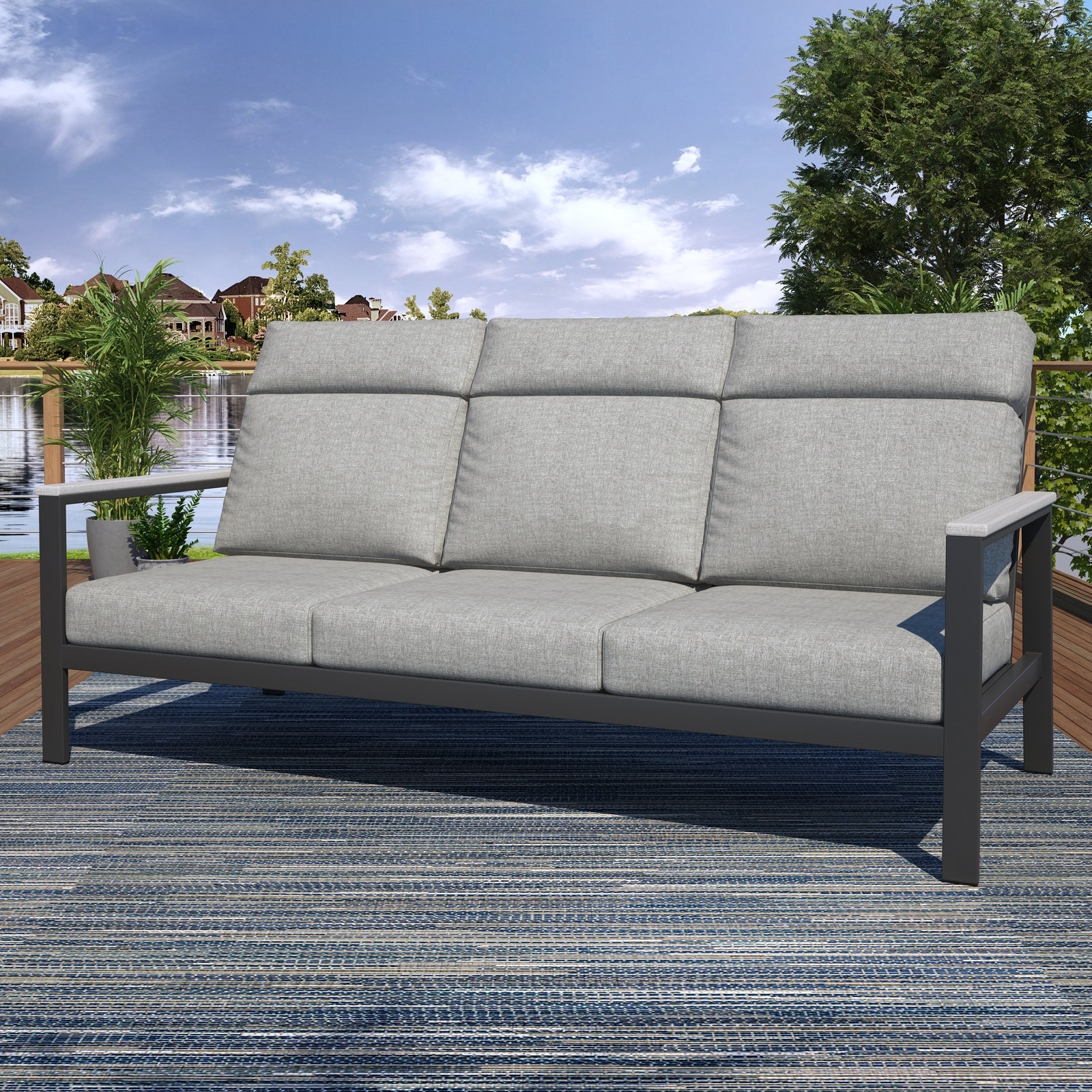 Townsend 80" Sunbrella® Patio Sofa, Canvas Granite, White, Yes