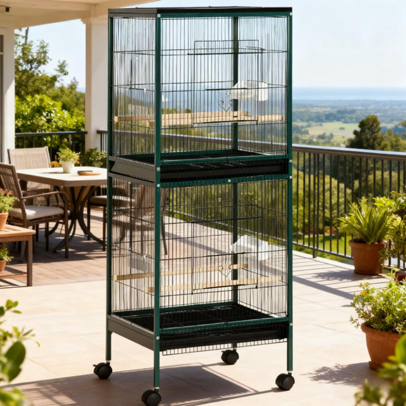 Grande cage à volière intérieure avec conception à plusieurs portes pour oiseaux, Noir/vert