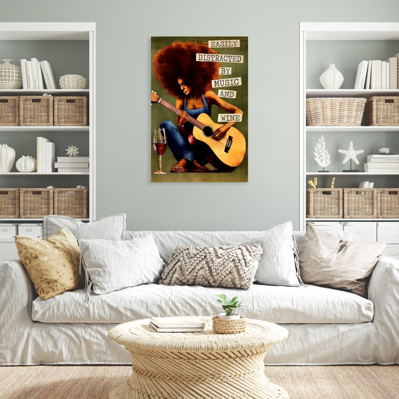 Ormande facilement distrait par la musique et le vin 1 - 1 pièce, impression d'art graphique rectangulaire sur toile tendue