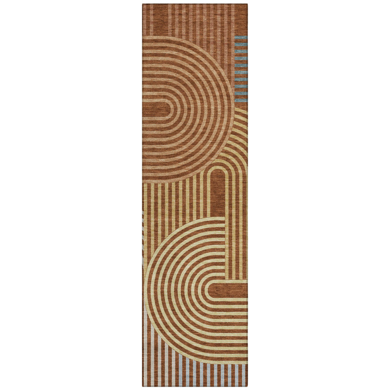 Machine Washable Indoor/Outdoor Chantille ACN2549 Mid-Century Modern Rug, Runner 2'3" x 7'6", Paprika