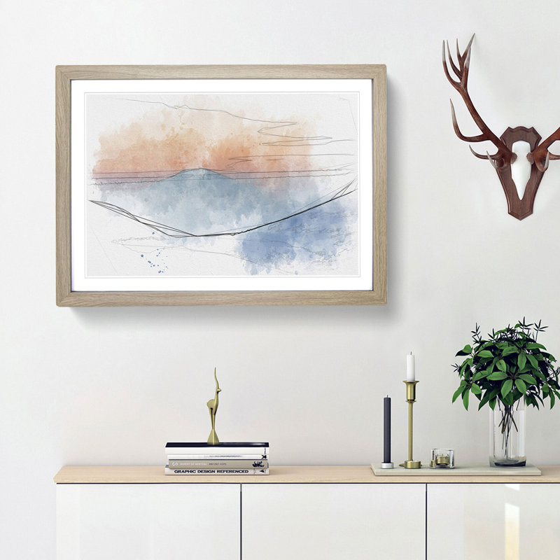 Sunrise over the Mountains Sketch - Picture Frame Graphic Art Print, Oak Framed, 45cm H x 63cm W x 2cm D