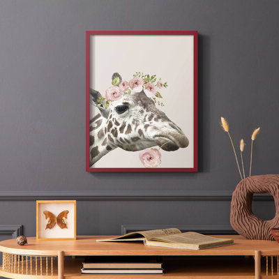 «Peek A Boo Giraffe II», reproduction encadrée - bois massif