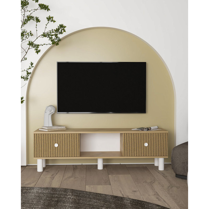 Catena Sleek Wall-Mountable TV Stand in Sapphire Oak & Hazeran Colors, 59.1 x 15.9 x 11.6 inches | 100% Melamine Coated Particle Board, Thickness: 0.7 inches | Stylish & Functional Design for Modern Living Spaces