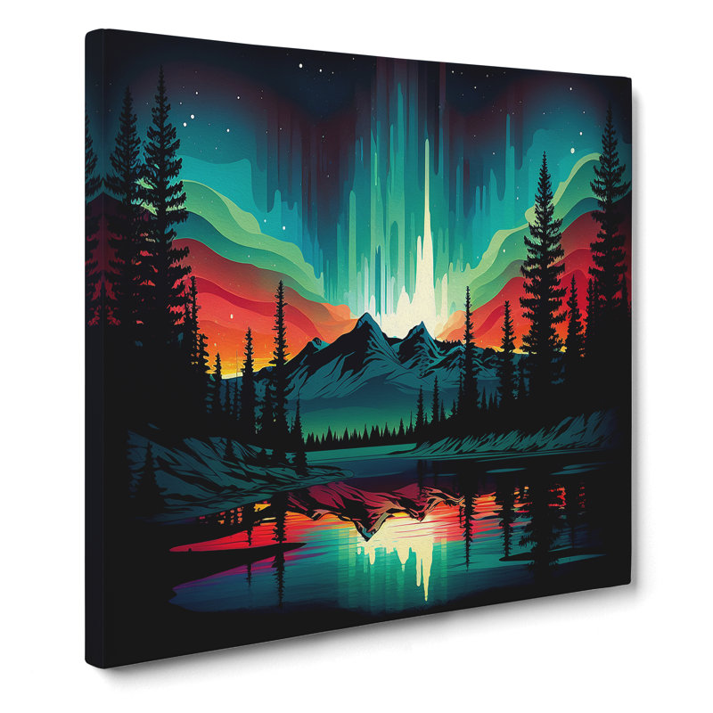 Northern Lights Retro - No Frame Print, 35cm H x 35cm W x 3cm D