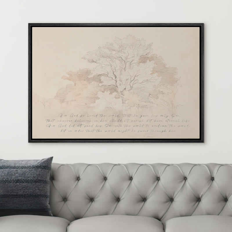 Écriture scripturale, arbre, paysage, art pastoral, dessin sur toile encadrée, H 24 po x l 36 po, Noir