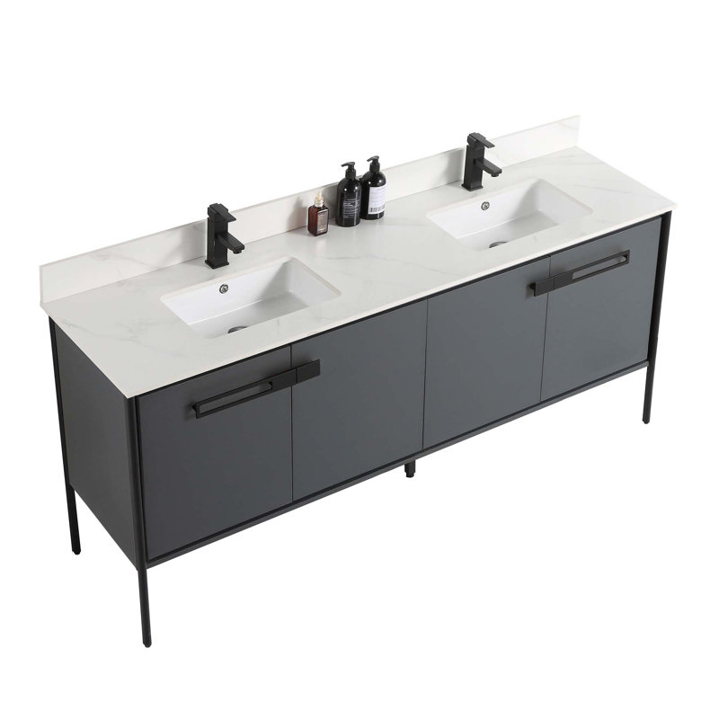 72 Double Bathroom Vanity, Matte Black, Onix Gray