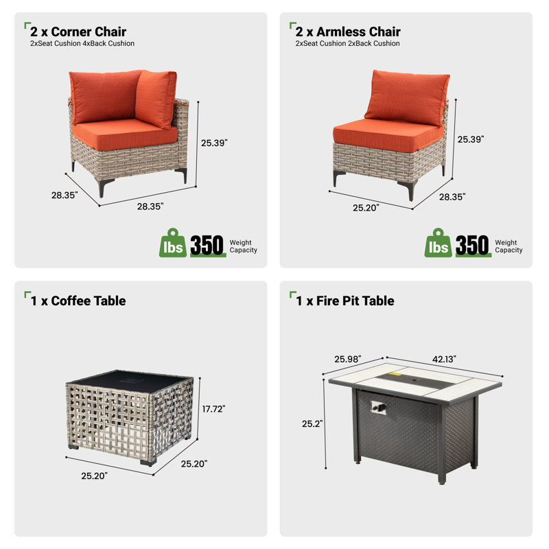 Ensemble de conversation modulaire en osier pour 4 personnes avec table basse lumineuse, ensemble de conversation moderne en rotin avec coussins Emroy