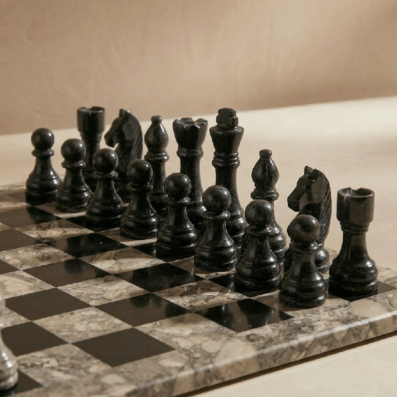 Jeu d'échecs en marbre Taupev & Black, Taupe / Noir