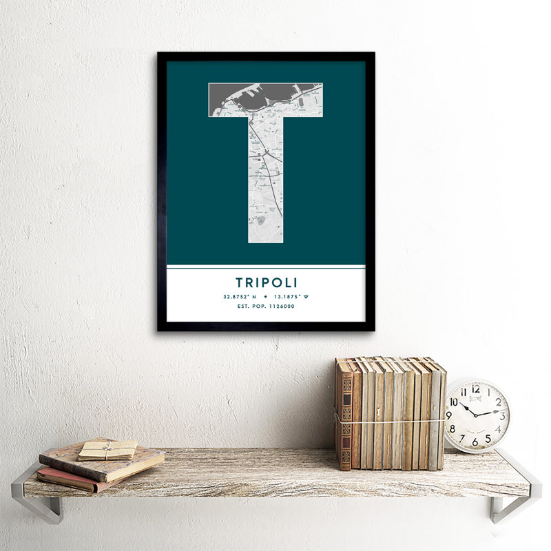 Tripoli City Map Tripoli Teal - Single Picture Frame Print