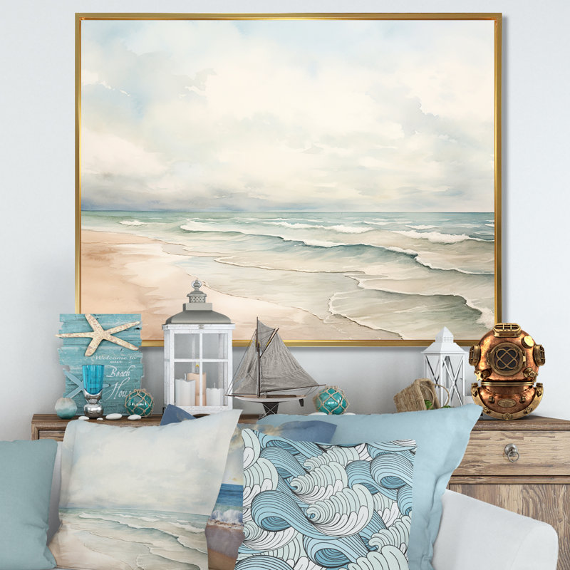 «Pieper - Coastal Minimalisme», reproduction d'art sur toile encadrée, H 30 po x l 40 po x P 1,5 po, Cadre flottant doré