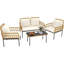 Ensemble de conversation de 4 pièces, ensemble de conversation en osier de rotin Boho avec table en verre, causeuse et chaises pour le bistro de la cour arrière (beige)-200250180
