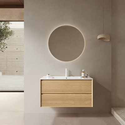 Armoire de salle de bain flottante moderne avec lavabo en céramique 2 tiroirs Corolla