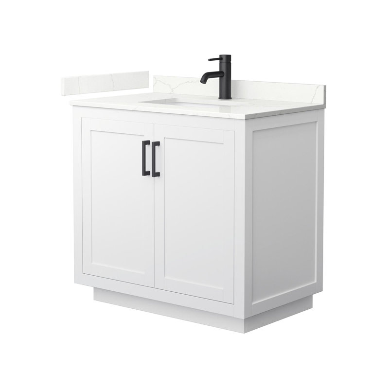 Ensemble de meuble-lavabo simple 36 po avec plateau en quartz Miranda, Quartz Giotto, Blanc, Noir mat