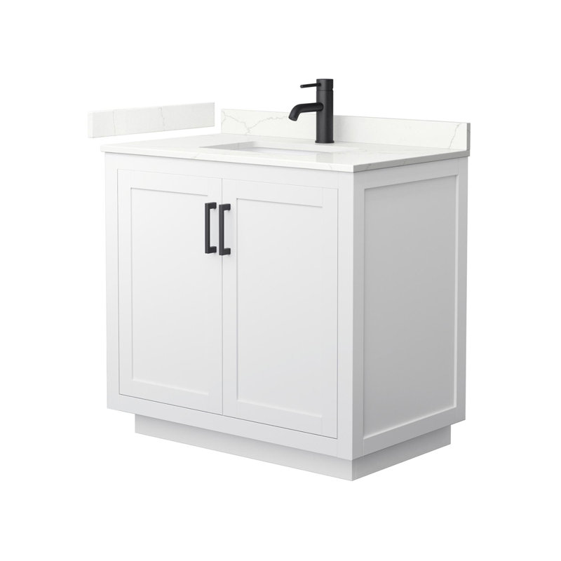 Miranda 36" Freestanding Single Bathroom Vanity with Quartz Top, Giotto Quartz, White, Matte Black