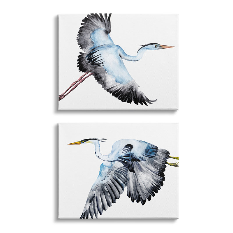 «Cranes Flying in Sky Blue Black Birds» par Melissa Wang - ensemble de 2 impressions, H 16 po x l 20 po x 1,5 po