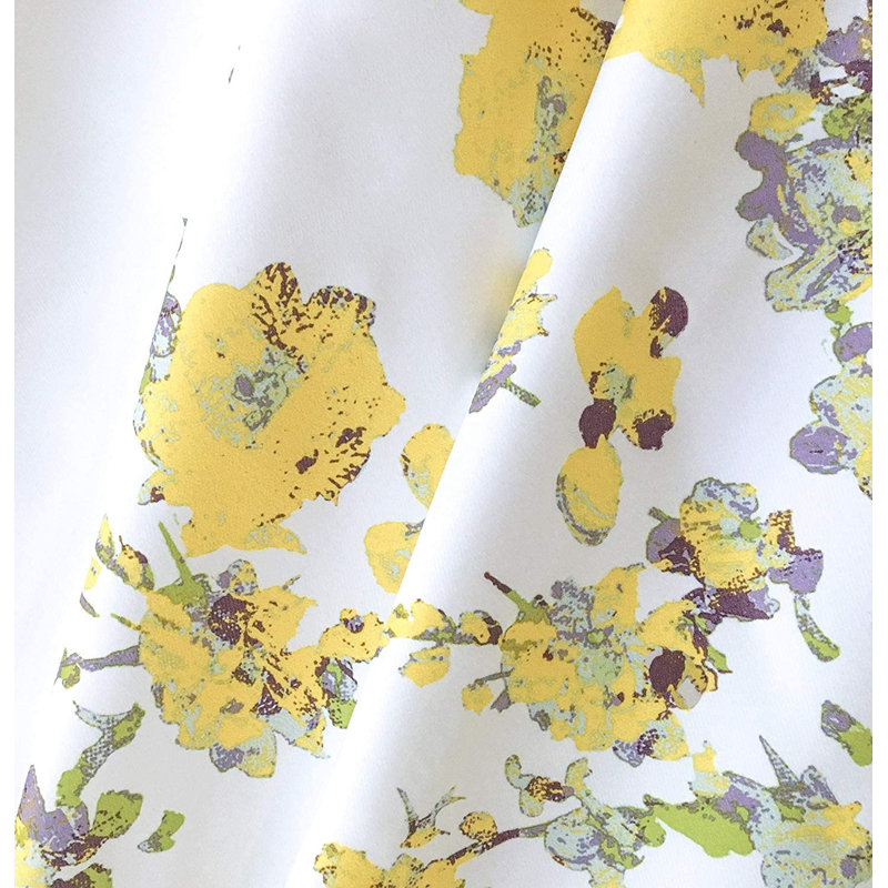 Yellow Floral Abstract Ink Painting Rod Pocket Valance