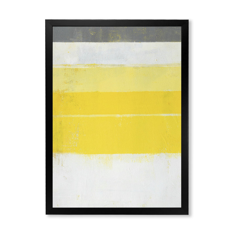 «Yellow Meets White Abstract Bands», reproduction d'art moderne et contemporaine sur toile, Cadre noir
