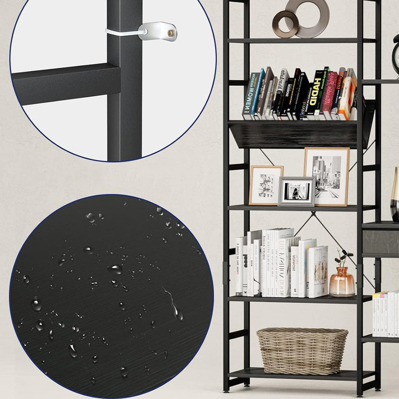 Black Adjustable Triple Wide 5-Tier Industrial Bookshelf