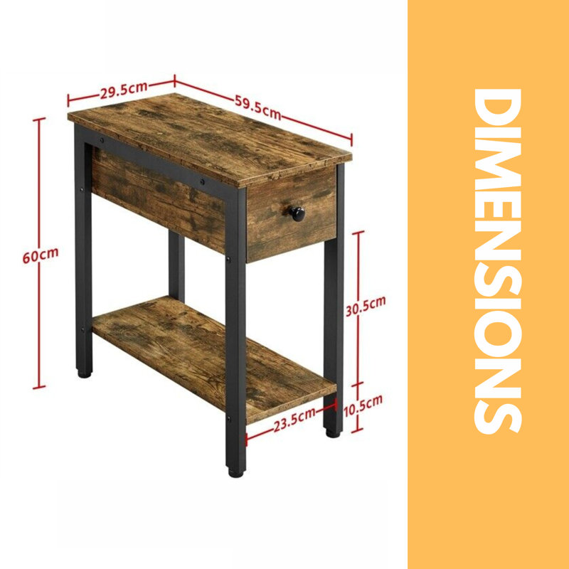 Rustic Industrial 1 Drawer Side Table End Bedside Sofa Table, Living Room Furniture
