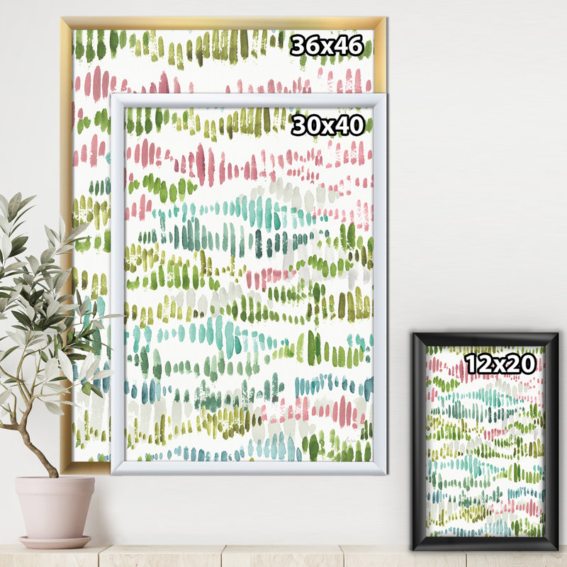 Motif géométrique mixte vert II - reproduction d'art sur toile, H 46 po x l 36 po x P 1,5 po, Cadre doré