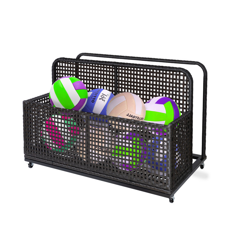 Poolside Float Storage, Outdoor Storage, Patio Poolside Float Storage Basket, Storage Box, PE Rattan Outdoor Pool Caddy with Rolling Wheels