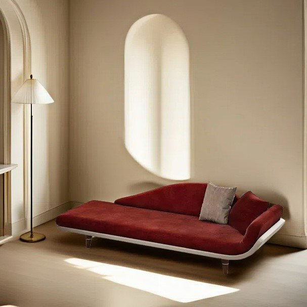 Chaise longue simple, élégante, décontractée, simple et moderne, Orienté à droite, Blanc cassé / rouge