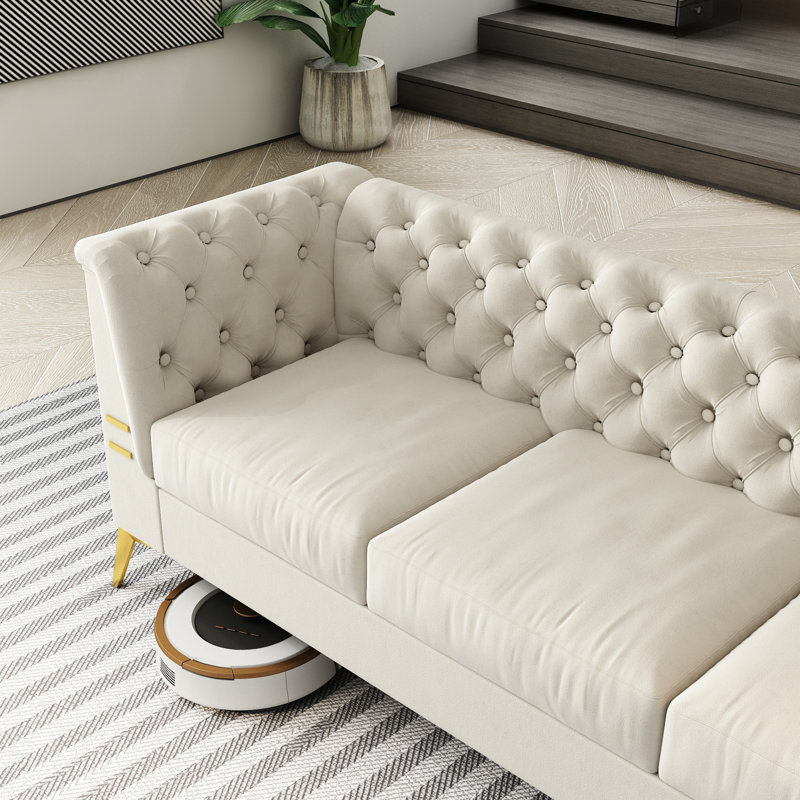Canapé Chesterfield Tharyn, Velours beige
