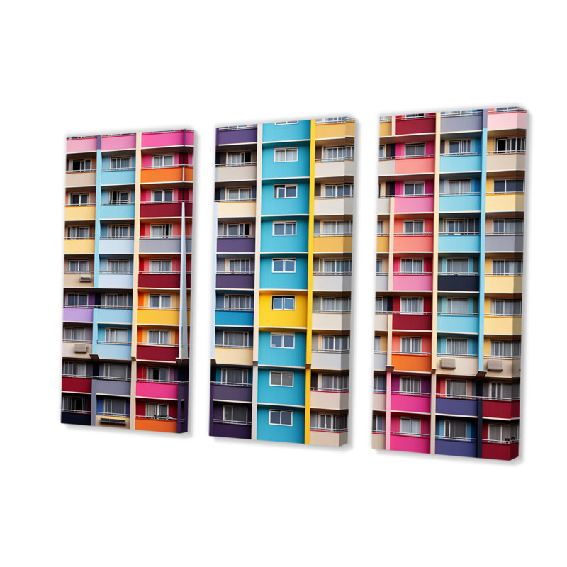 Cityscape Colorful Patterns II - 3 pièces, reproduction sur toile tendue, H 28 po x l 36 po x P 1 po