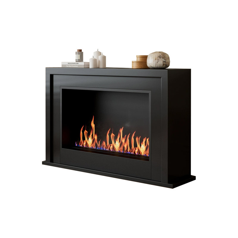 Black Solid Wood Freestanding Fireplace, 38.37” H x 47.24” W x 13.78” D, Black