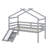 Low Loft House Bed With Slide, Ladder, Safety Guardrails, House Roof Frame-118864884