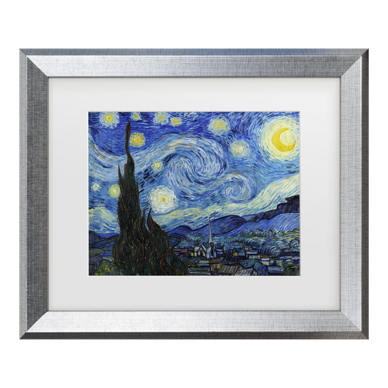 «Starry Night» encadré par Vincent Van Gogh, Argent, H 14,5 po x l 17,5 po x P 0,75 po