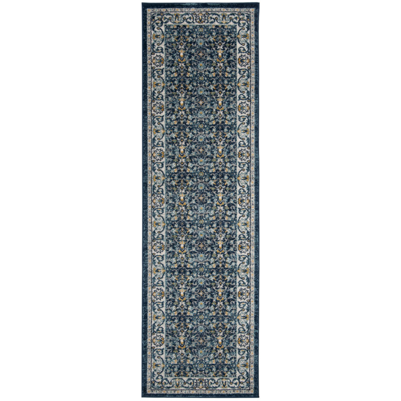 Tapis bleu marine / gris Christa Southwestern, Tapis de couloir 2 pi 3 po x 8 pi