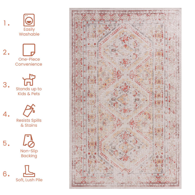 Beige Washable Area Rug, Runner 2' x 6'