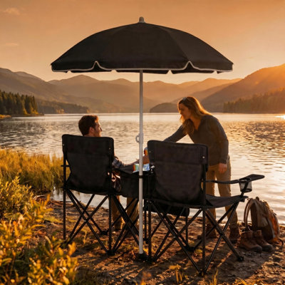 Ensemble de chaises de pique-nique pliables portatives pour 2 personnes avec parasol, chaises de plage de camping pliables pour l'extérieur avec porte-gobelets pour patio, camping et cour