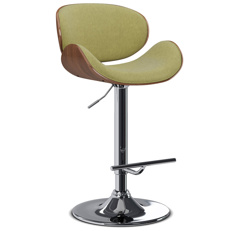 Marana Adjustable Swivel Upholstered Mid-Century Modern Bar Stool with Bentwood Frame, Linen Look Woven Fabric-Acid Green