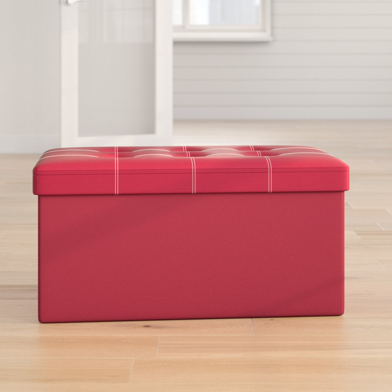76cm Wide Faux Leather Tufted Rectangle Solid Colour Ottoman with Storage, Red
