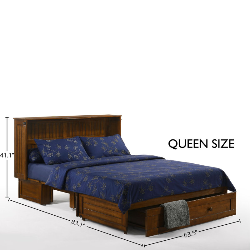 Grand lit escamotable avec rangement et ports de charge, Noyer noir