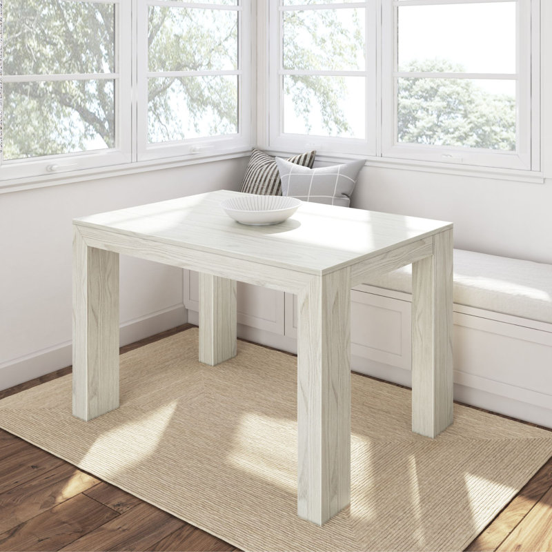 Chalonda Pine Solid Wood Dining Table, 32" W x 48" L , White Sand Wirebrush