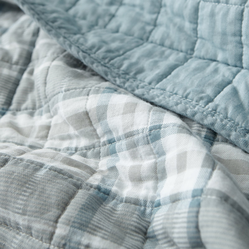 Nautica Millbrook Plaid Cotton Reversible Grey Quilt Set, King Quilt + 2 Shams