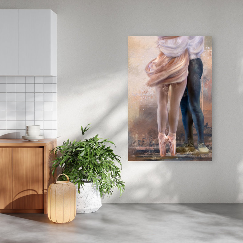 Couple de ballet dansant, art mural abstrait et romantique contemporain, H 60 po x l 40 po