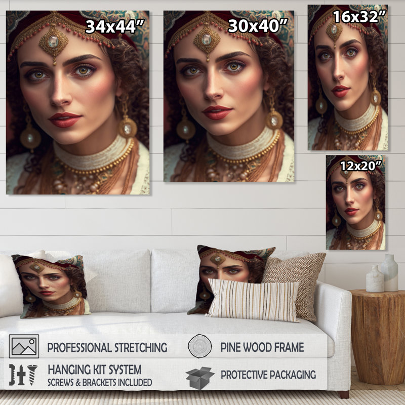 «Tere Young Woman With Bohemian Jewellery VI», reproduction sur toile, H 32 po x l 16 po x P 1 po, Toile tendue