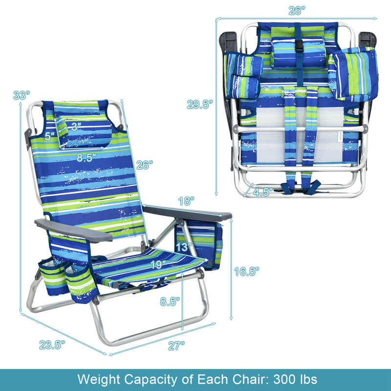 Chaise de plage pliante Selana, Vert / bleu, 4