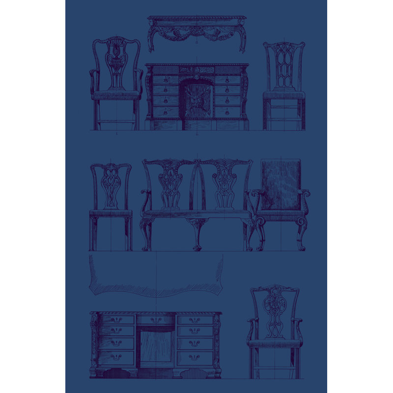 Furniture Blueprint I by Vision Studio - Graphic Art, 76 cm H x 51 cm W, Wrapped Canvas