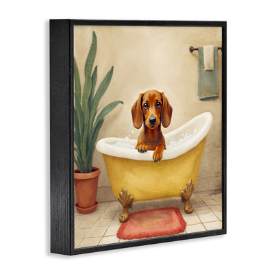 Bubble Bath Brown Dog Framed Giclee, design by Kim Allen