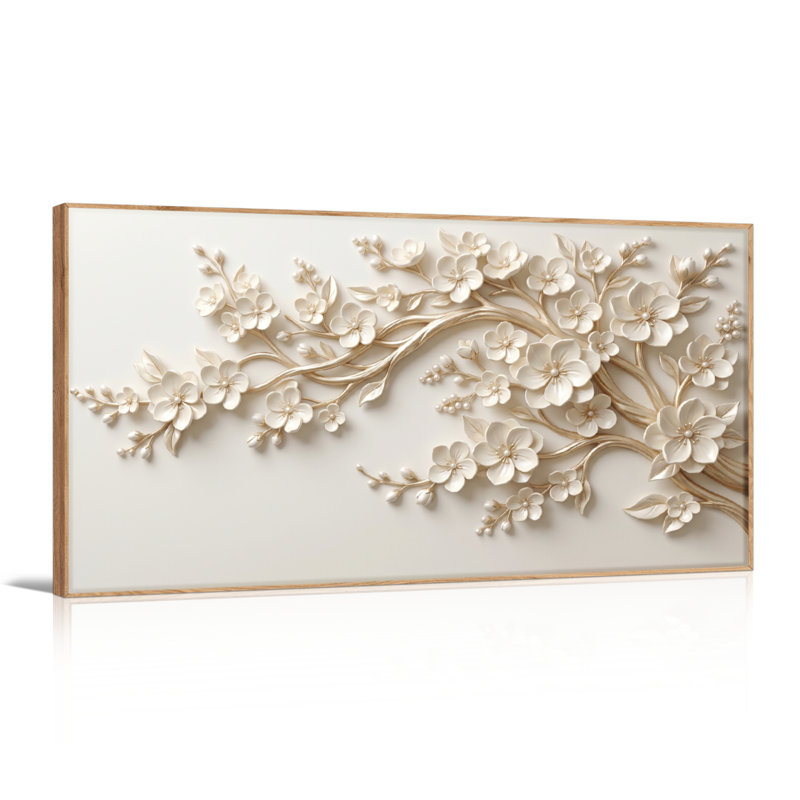 Ensemble de 1 tableau sur toile représentant une branche florale, L 40 po x H 20 po, Naturel