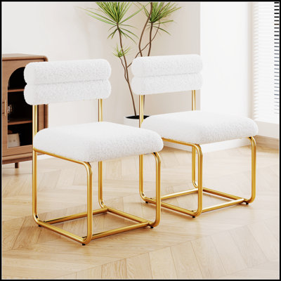 Set of Two Teddy Fabric Dining Chairs, Circular Thick Cushion for Comfort and Style, Sturdy and Minimalist Design