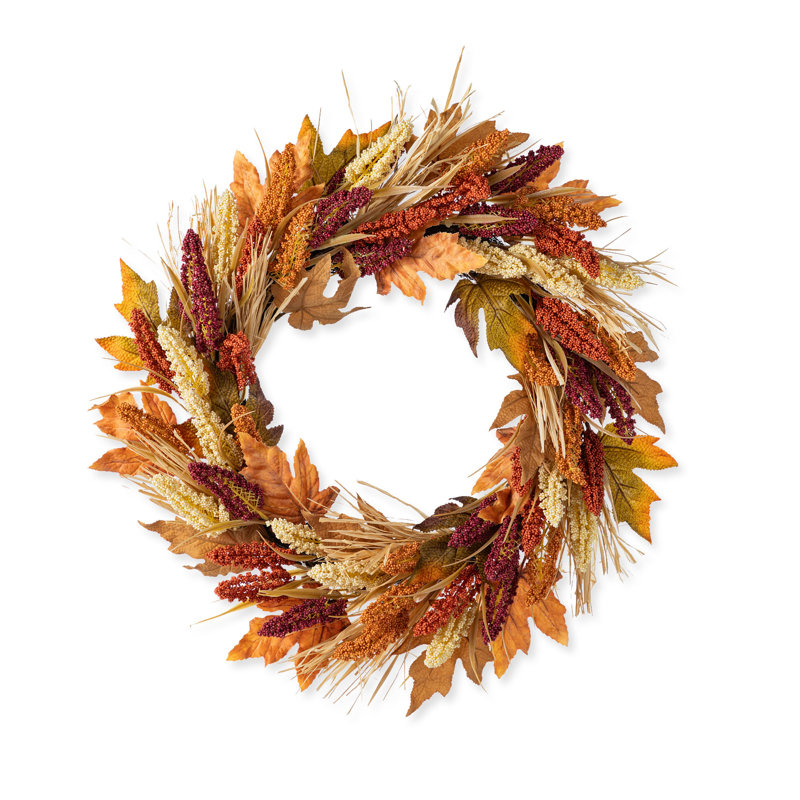 24"D Fall Multi-Colored Sorghum Wreath Includes A Complimentary Black Metal Wreath Hanger