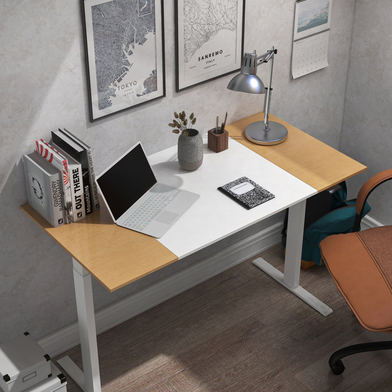 Kenbridge Adjustable Metal Base Standing Desk, Beige/White