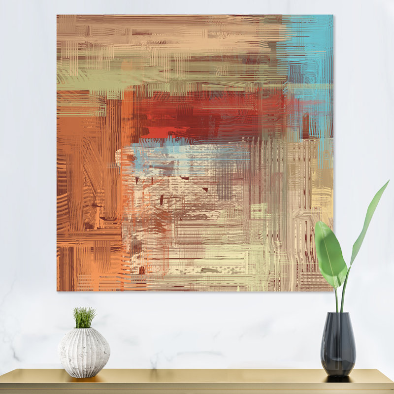 «Brown and Beige Frozen Grunge Art», reproduction d'art sur toile encadrée, H 16 po x l 16 po x P 1 po, Toile tendue